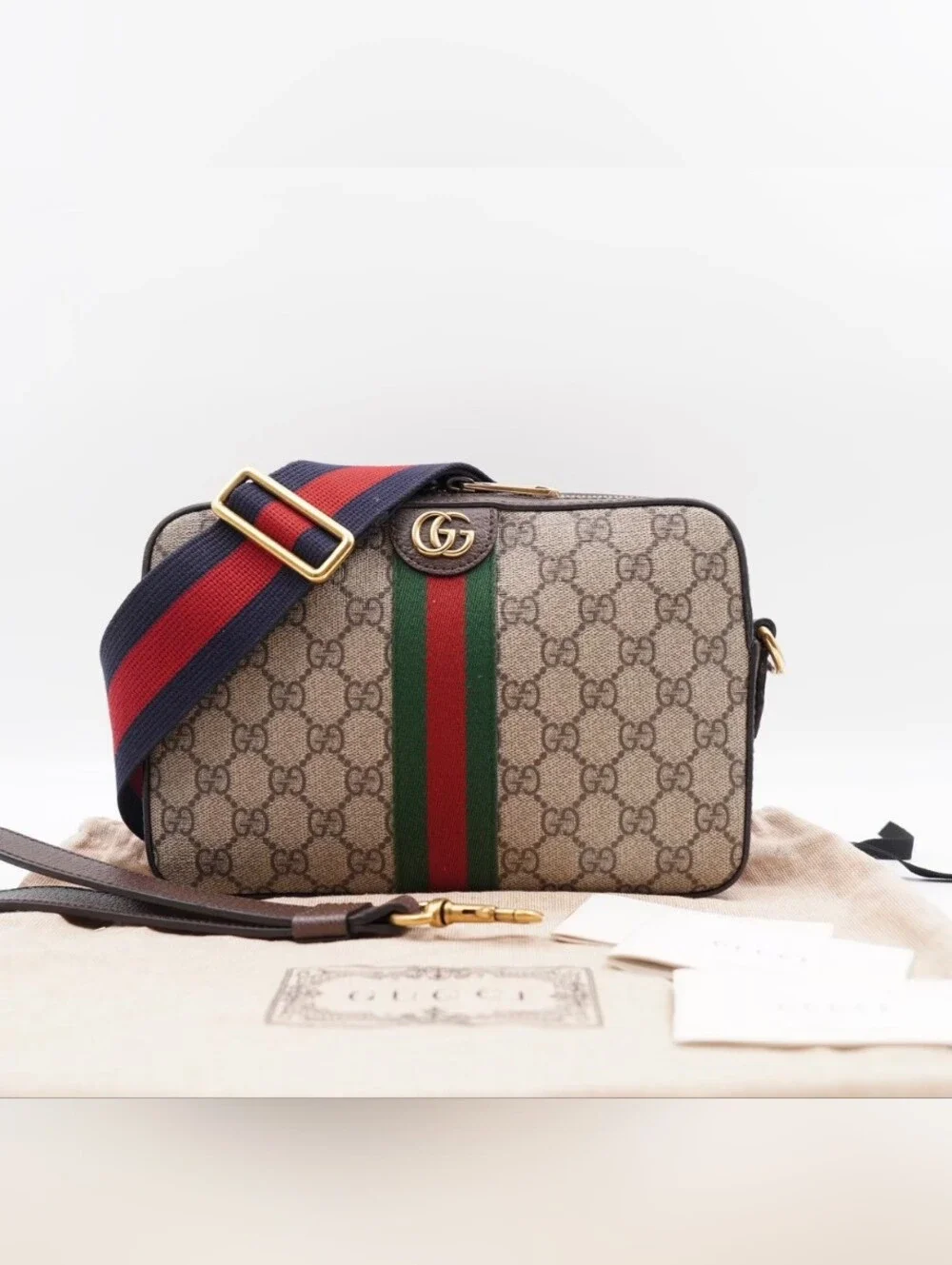 CE04 💗 GUCCI GG Supreme Monogram Web Ophidia Wristlet Shoulder Bag